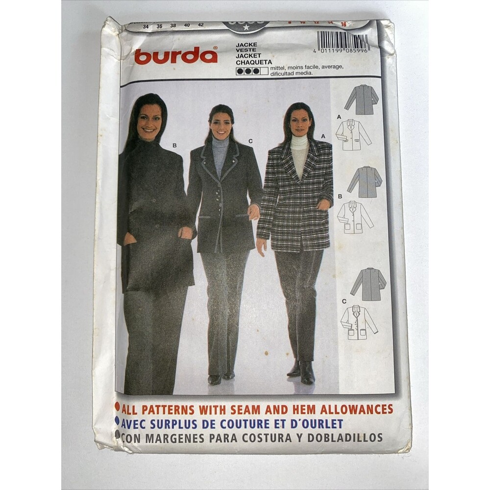 UNCUT FF Burda 8599 MISSES' SIZE 8 10 12 14 16 JACKETS Semi Fitted